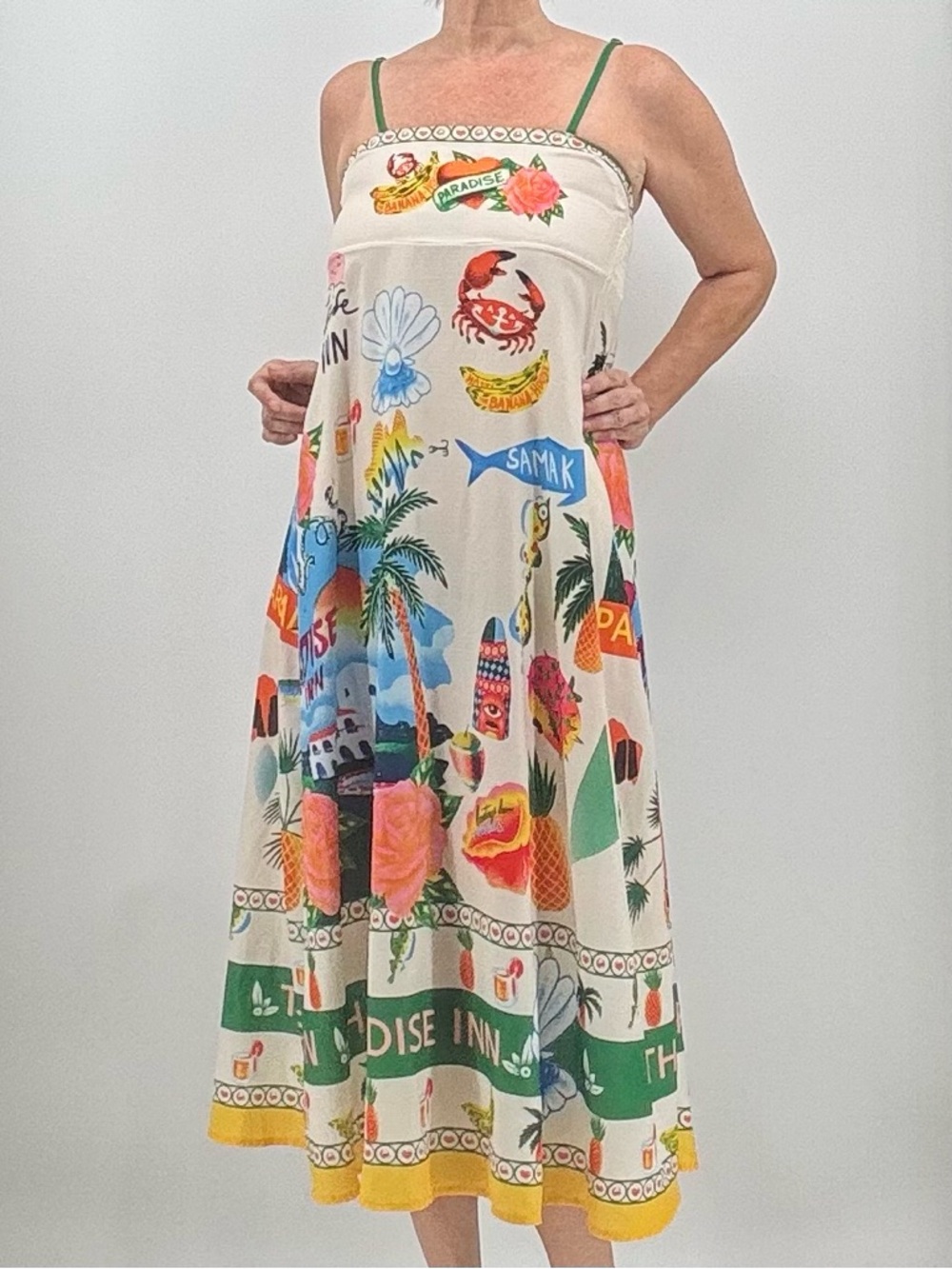 Vintage 70s Resortwear Vacation Cruise Linen Tropical Boho Sun Summer Midi Dress - Picture 3 of 14